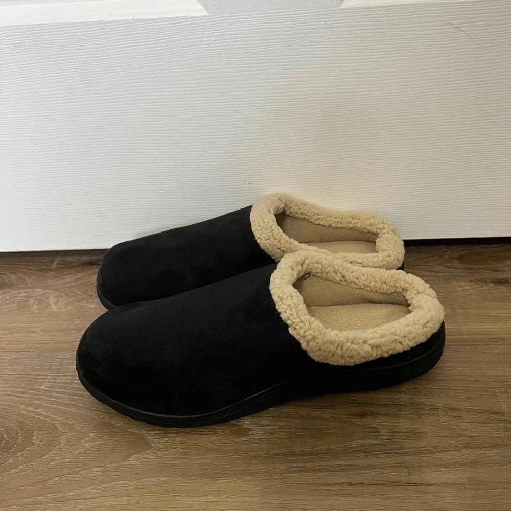 Totes Mens Cozy Slippers Black Faux Suede Memory Foam Clogs Size XL 11-12 NEW